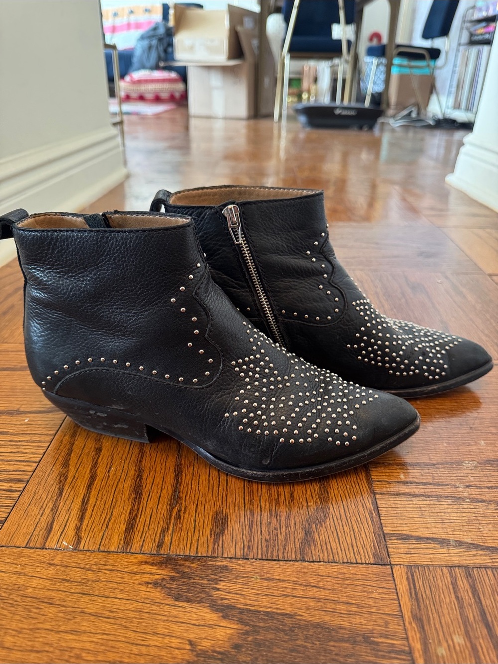 Dolce Vita Black Studded Leather Ankle Booties with Side Zip